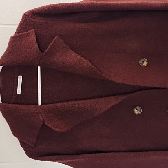 Burgundy Soft Open Front Button Detailed Long Cardigan Sweater Jacket - Picture 8 of 10
